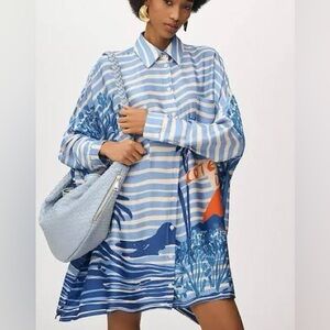 Anthropologie Corey Lynn Calter long-sleeve printed mini shirt dress.